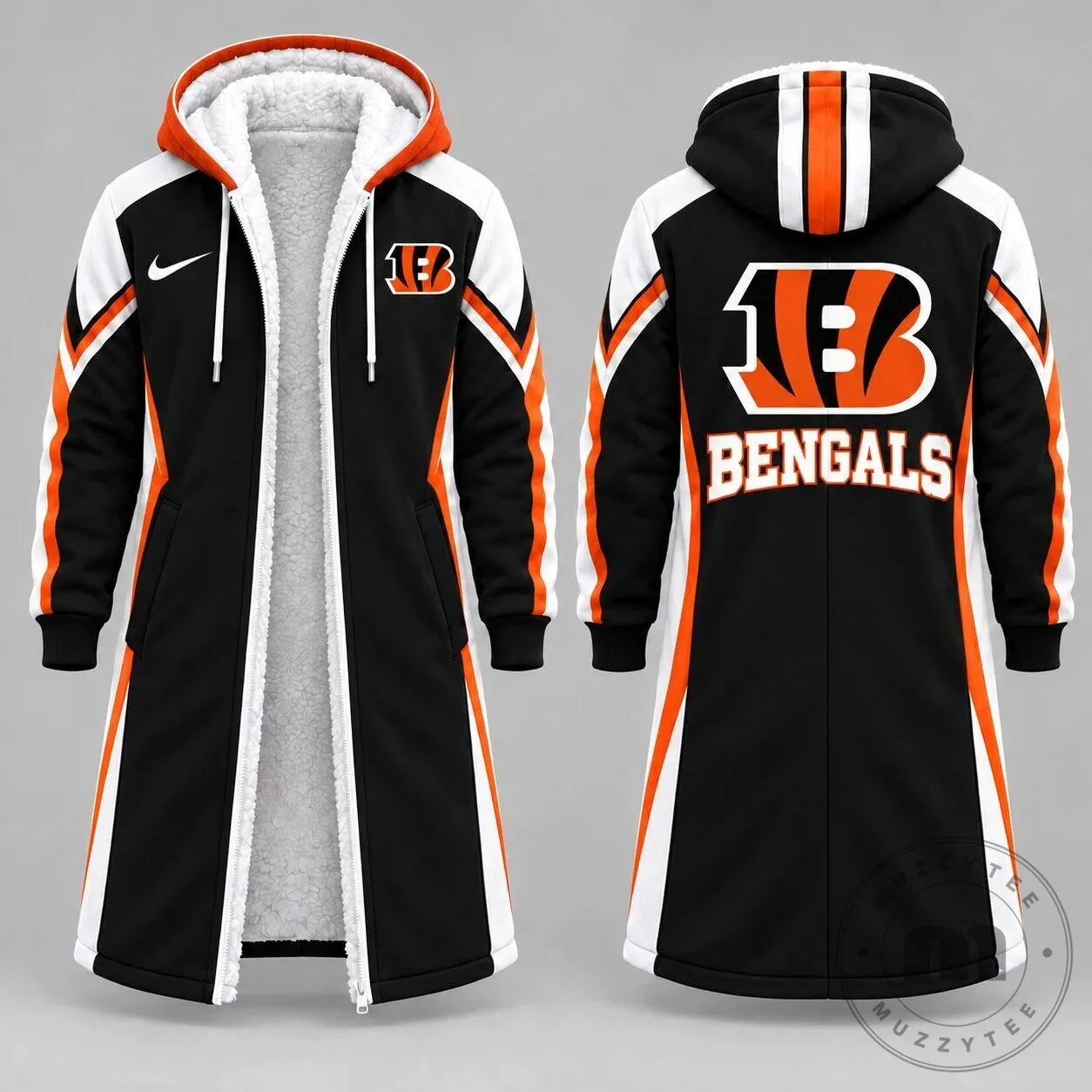Cincinnati Bengals NFL Game Day Long Hooded Sherpa Fleece Winter Jacket
