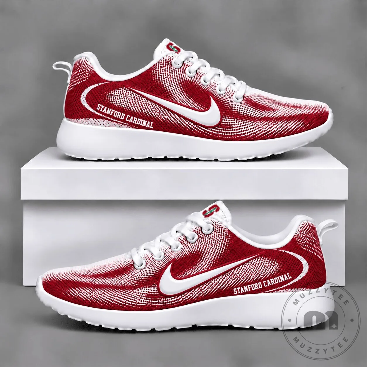 Stanford Cardinal University Red White Patterned Running Shoes