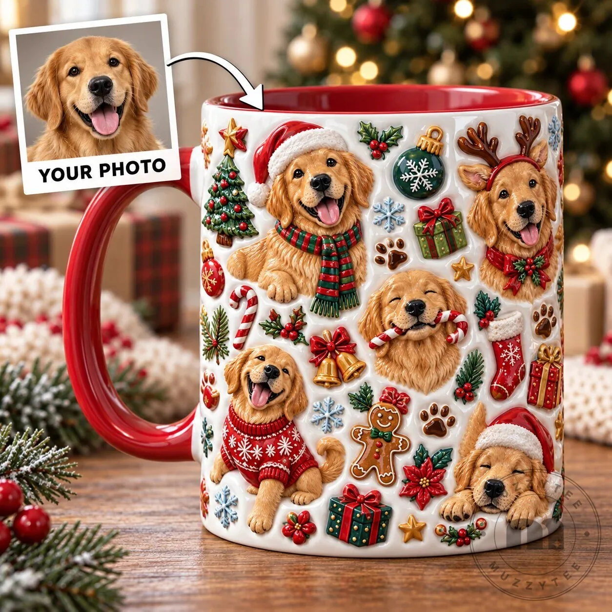 Golden Retriever Christmas Personalized 3D Effect Printed Accent Mug