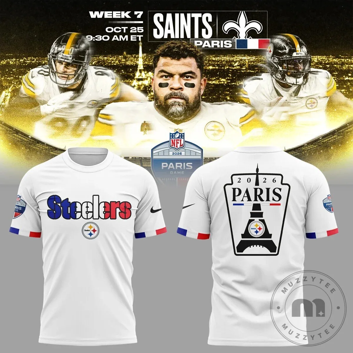Pittsburgh Steelers Paris Game 2026 Commemorative T-Shirt