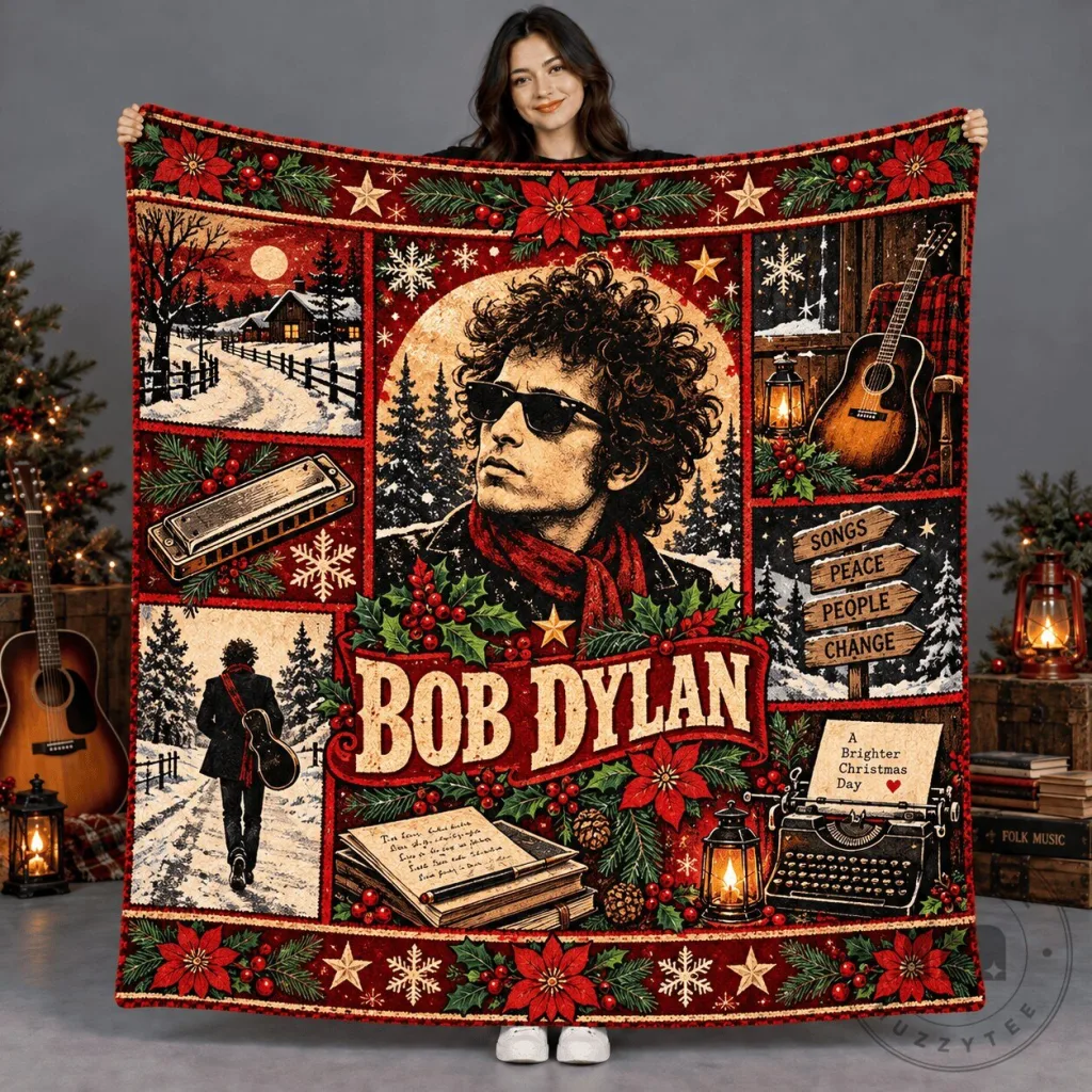 Bob Dylan Christmas Patchwork Fleece Blanket for Music Fans Bob Dylan Christmas Patchwork Fleece Blanket for Music Fans