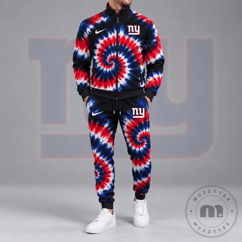 New York Giants NFL Tie Dye Spiral Print Zip Up Jacket New York Giants NFL Tie Dye Spiral Print Zip Up Jacket