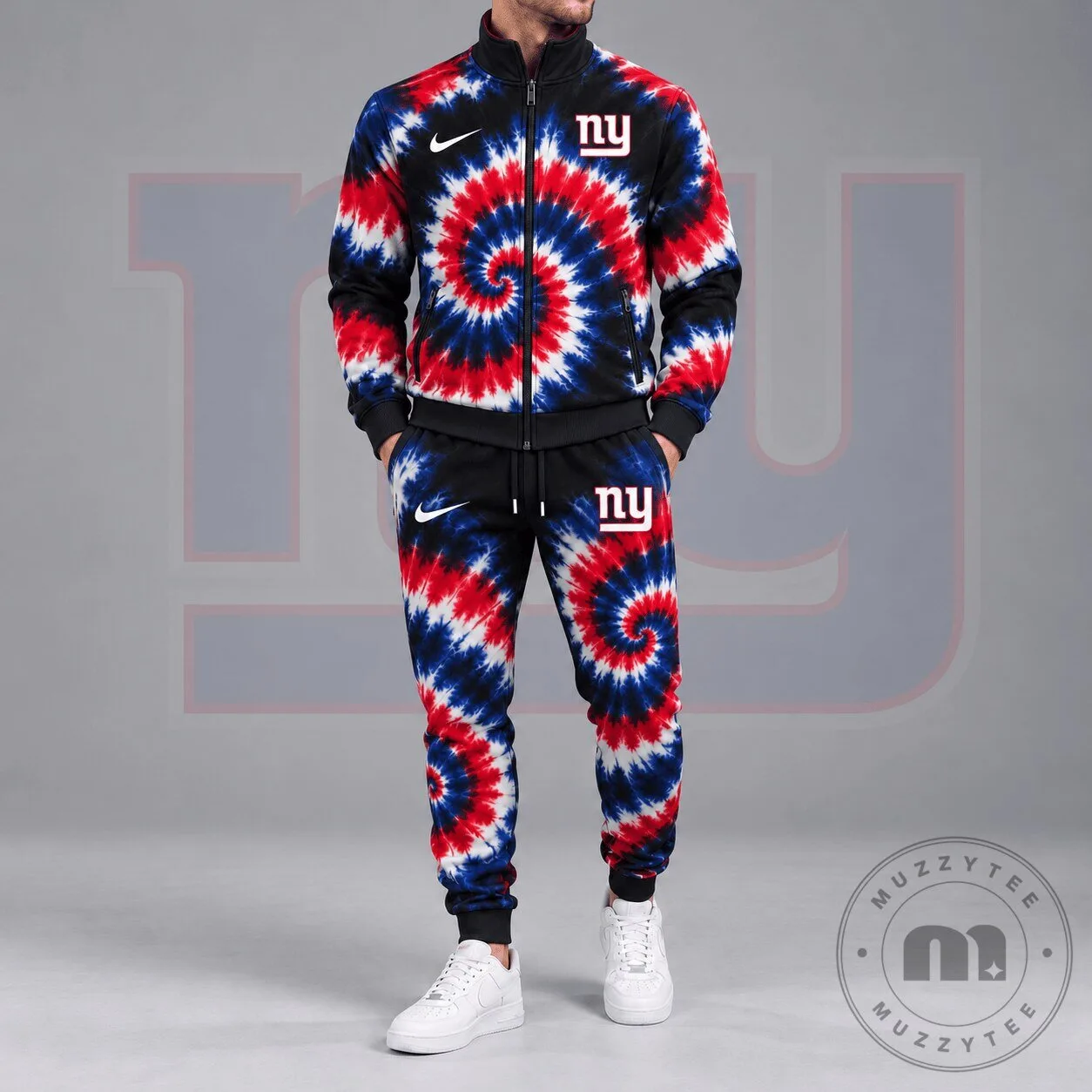 New York Giants NFL Tie Dye Spiral Print Zip Up Jacket 3 New York Giants NFL Tie Dye Spiral Print Zip Up Jacket