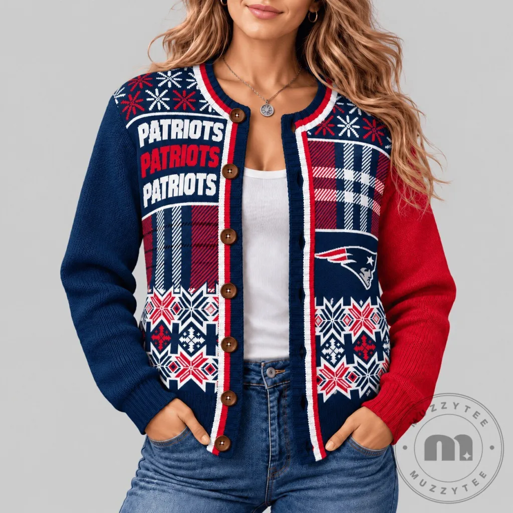 New England Patriots Fair Isle Plaid Knit Cardigan New England Patriots Fair Isle Plaid Knit Cardigan